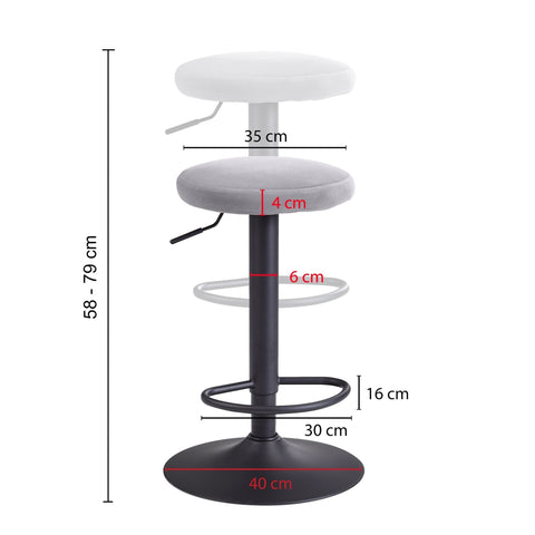 Rootz Bar Stool - Dark Gray - Backrest-Free - Kitchen Stool Fabric-Metal Design - Velvet - Adjustable Height 58-79 cm