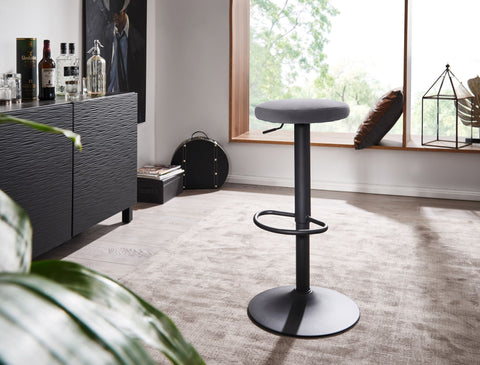 Rootz Bar Stool - Dark Gray - Backrest-Free - Kitchen Stool Fabric-Metal Design - Velvet - Adjustable Height 58-79 cm