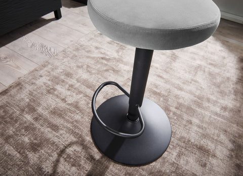 Rootz Bar Stool - Dark Gray - Backrest-Free - Kitchen Stool Fabric-Metal Design - Velvet - Adjustable Height 58-79 cm