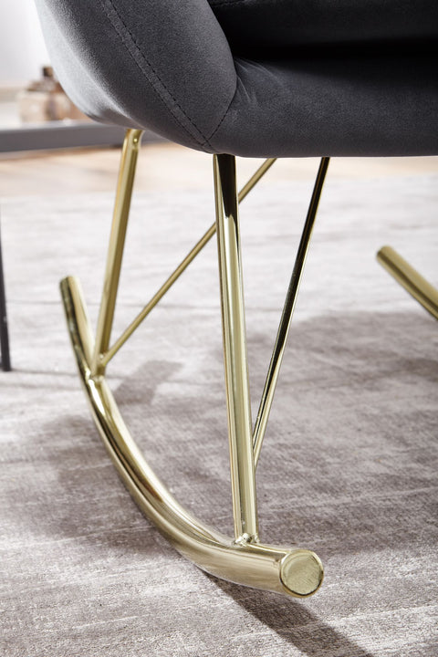 Rootz Rocchair - Metal Dark Gray with Golden Legs - Modern Upholstered Nursing Relax Chair - Velvet - 74x101x89 cm