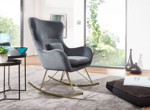 Rootz Rocchair - Metal Dark Gray with Golden Legs - Modern Upholstered Nursing Relax Chair - Velvet - 74x101x89 cm