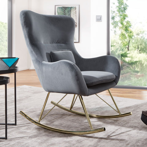 Rootz Rocchair - Metal Dark Gray with Golden Legs - Modern Upholstered Nursing Relax Chair - Velvet - 74x101x89 cm