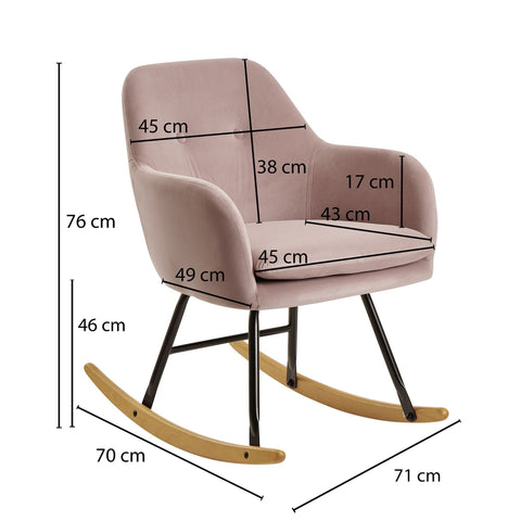 Rootz Rocchair - Velvet Design Relax Chair - Wood Frame - Upholstered Relaxation Armchair - Pink - 71x76x70cm