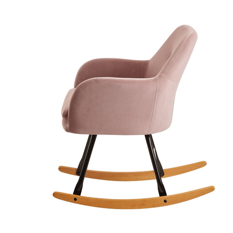 Rootz Rocchair - Velvet Design Relax Chair - Wood Frame - Upholstered Relaxation Armchair - Pink - 71x76x70cm