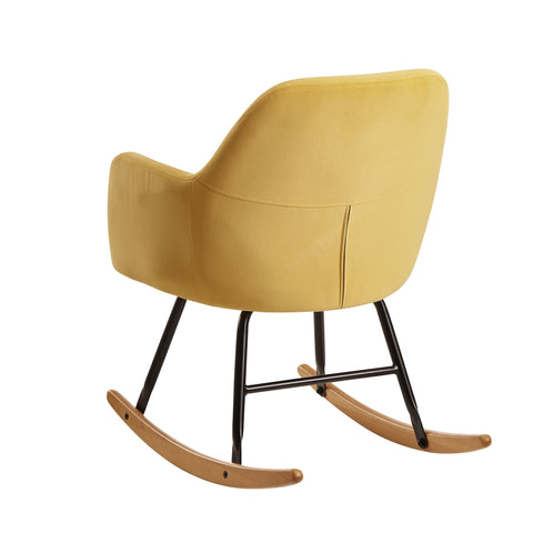 Rootz Rocchair - Velvet Design Relaxstoel - Houten Frame - Gestoffeerde Relaxfauteuil - Geel - 71x76x70cm