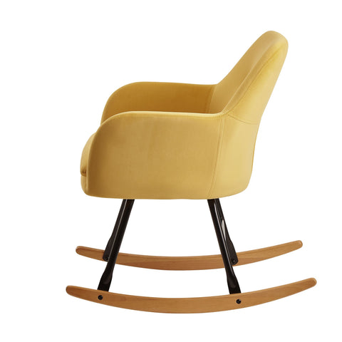 Rootz Rocchair - Velvet Design Relaxstoel - Houten Frame - Gestoffeerde Relaxfauteuil - Geel - 71x76x70cm