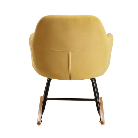Rootz Rocchair - Velvet Design Relaxstoel - Houten Frame - Gestoffeerde Relaxfauteuil - Geel - 71x76x70cm