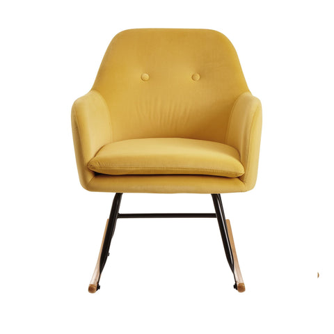 Rootz Rocchair - Velvet Design Relaxstoel - Houten Frame - Gestoffeerde Relaxfauteuil - Geel - 71x76x70cm