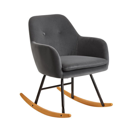 Rootz Rocking chair - Relax chair - Armchair - Relax Armchair - Swing function - Velvet - Iron - Hevea Solid Wood - Light gray / Dark gray