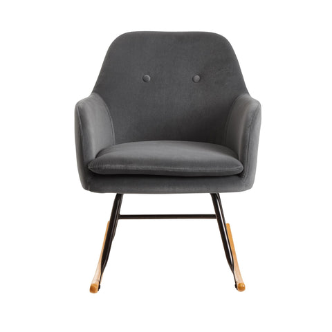 Rootz Rocking chair - Relax chair - Armchair - Relax Armchair - Swing function - Velvet - Iron - Hevea Solid Wood - Light gray / Dark gray