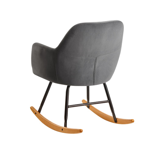 Rootz Rocking chair - Relax chair - Armchair - Relax Armchair - Swing function - Velvet - Iron - Hevea Solid Wood - Light gray / Dark gray