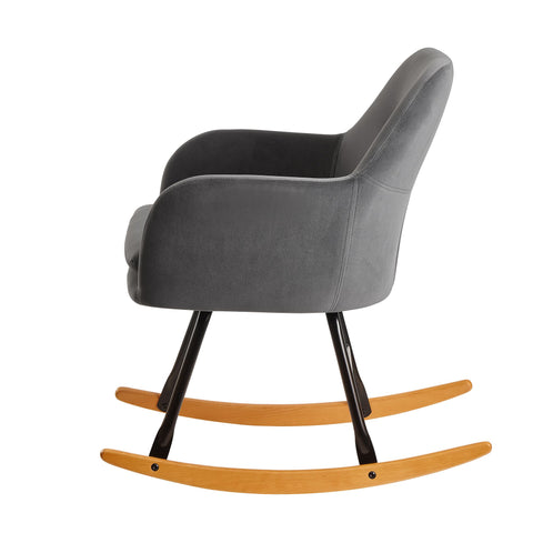 Rootz Rocking chair - Relax chair - Armchair - Relax Armchair - Swing function - Velvet - Iron - Hevea Solid Wood - Light gray / Dark gray