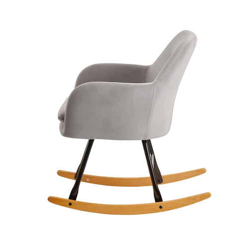 Rootz Rocking chair - Relax chair - Armchair - Relax Armchair - Swing function - Velvet - Iron - Hevea Solid Wood - Light gray / Dark gray