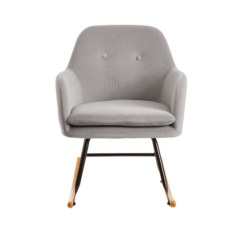 Rootz Rocking chair - Relax chair - Armchair - Relax Armchair - Swing function - Velvet - Iron - Hevea Solid Wood - Light gray / Dark gray