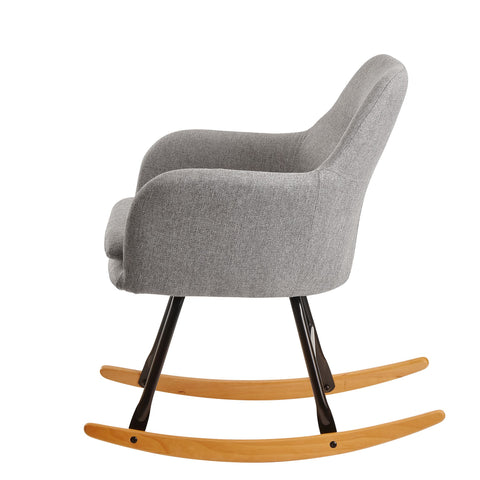 Rootz Rocking Chair - Relax Chair - Fauteuil - Relax Fauteuil - Schommelfunctie - Stof - IJzer - Hevea Massief Hout - Lichtgrijs/Roze/Donkergrijs