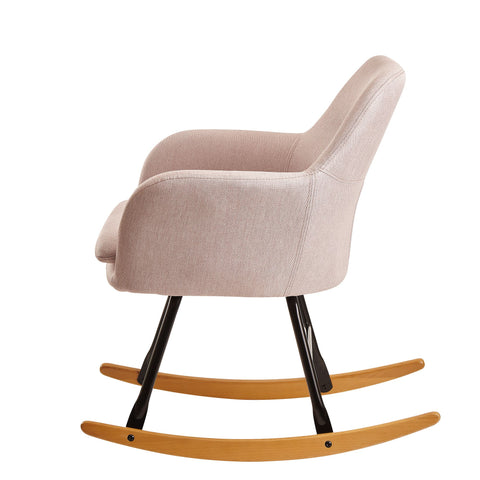 Rootz Rocking Chair - Relax Chair - Fauteuil - Relax Fauteuil - Schommelfunctie - Stof - IJzer - Hevea Massief Hout - Lichtgrijs/Roze/Donkergrijs