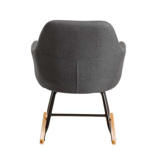 Rootz Rocking Chair - Relax Chair - Fauteuil - Relax Fauteuil - Schommelfunctie - Stof - IJzer - Hevea Massief Hout - Lichtgrijs/Roze/Donkergrijs