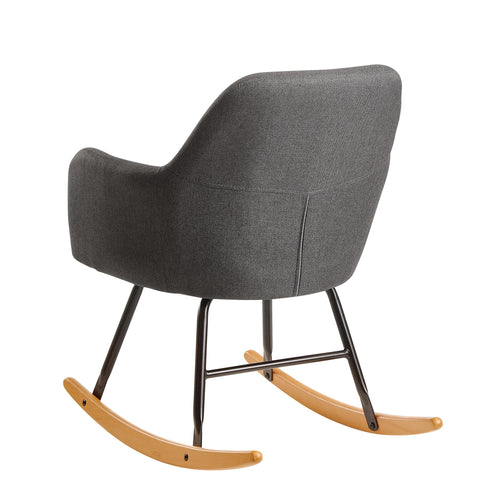 Rootz Rocking Chair - Relax Chair - Fauteuil - Relax Fauteuil - Schommelfunctie - Stof - IJzer - Hevea Massief Hout - Lichtgrijs/Roze/Donkergrijs