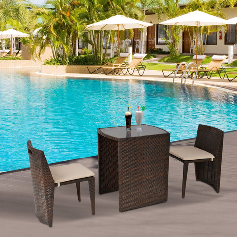 Rootz Garden set - PE/Rattan/Polyester - 3-part Garden seating group - Chic - Brown - 66.5 x 51 x 72.5 cm