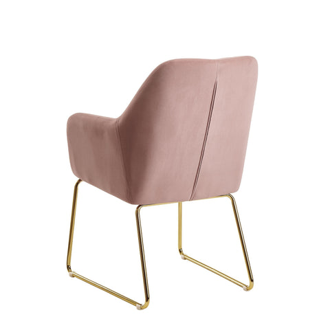 Rootz Dining Chair with Gold Legs - Pink Velvet - Fabric Shell Chair - Design Upholstered Chair for Dining Room