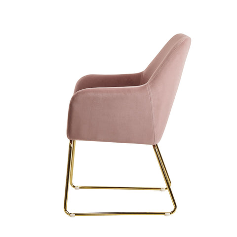 Rootz Dining Chair with Gold Legs - Pink Velvet - Fabric Shell Chair - Design Upholstered Chair for Dining Room