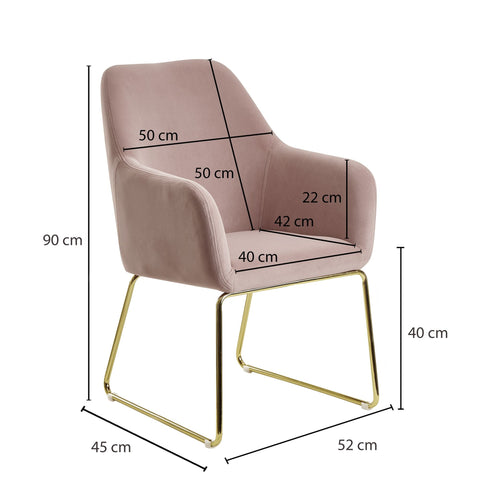 Rootz Dining Chair with Gold Legs - Pink Velvet - Fabric Shell Chair - Design Upholstered Chair for Dining Room