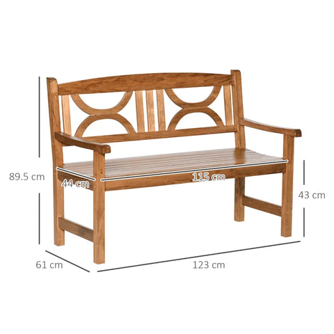 Rootz Garden Bench - Garden Bench For 2 People - Solid Wood - Natural - 123 x 61 x 89.5 cm