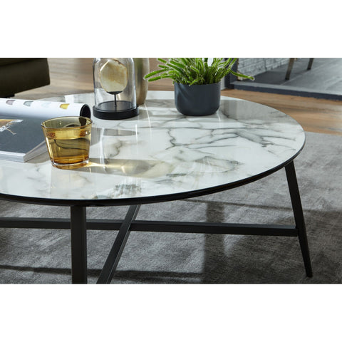 Rootz Coffee Table - Coffee Table - Coffee Tables - Round Coffee Table - Marble Look - Black - 88x37x88cm
