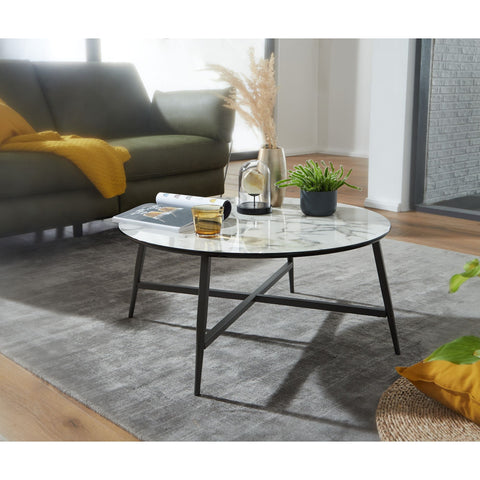 Rootz Coffee Table - Coffee Table - Coffee Tables - Round Coffee Table - Marble Look - Black - 88x37x88cm