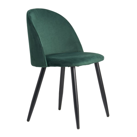 Rootz Dining Chairs - Set of 2 Green Velvet Upholstered - Black Legs - Shell Chair Scandinavian Design - Velvet Cover