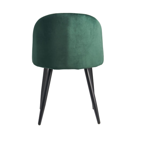 Rootz Dining Chairs - Set of 2 Green Velvet Upholstered - Black Legs - Shell Chair Scandinavian Design - Velvet Cover