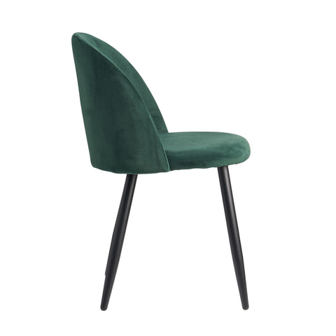 Rootz Dining Chairs - Set of 2 Green Velvet Upholstered - Black Legs - Shell Chair Scandinavian Design - Velvet Cover