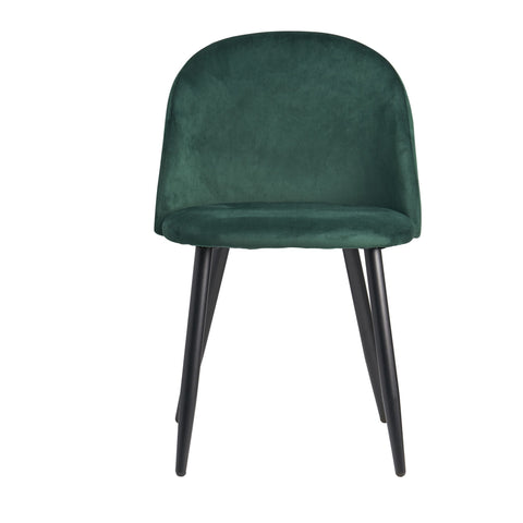 Rootz Dining Chairs - Set of 2 Green Velvet Upholstered - Black Legs - Shell Chair Scandinavian Design - Velvet Cover