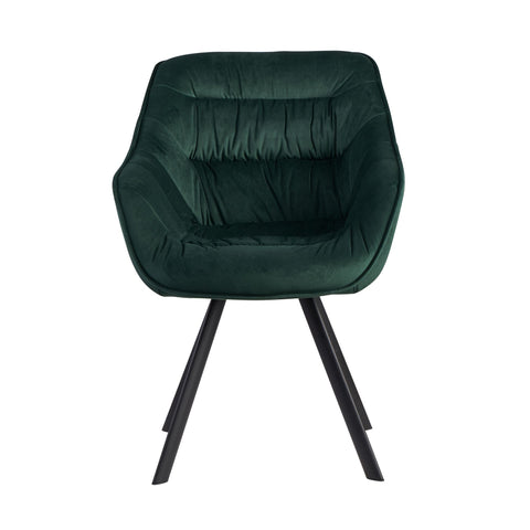 Rootz Upholstered Dining Chair - Green Velvet - Black Legs - Modern Shell Chair with Armrests - Design Fabric Cover