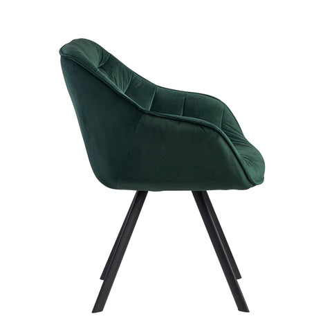 Rootz Upholstered Dining Chair - Green Velvet - Black Legs - Modern Shell Chair with Armrests - Design Fabric Cover