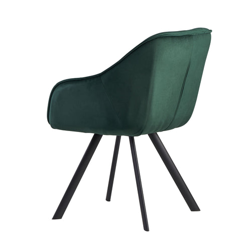 Rootz Upholstered Dining Chair - Green Velvet - Black Legs - Modern Shell Chair with Armrests - Design Fabric Cover