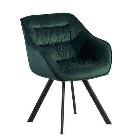 Rootz Upholstered Dining Chair - Green Velvet - Black Legs - Modern Shell Chair with Armrests - Design Fabric Cover