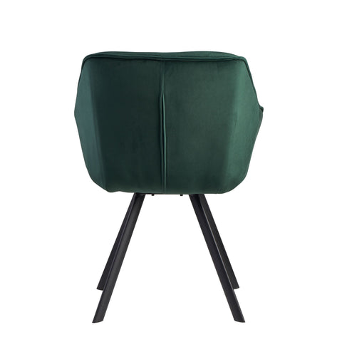 Rootz Upholstered Dining Chair - Green Velvet - Black Legs - Modern Shell Chair with Armrests - Design Fabric Cover