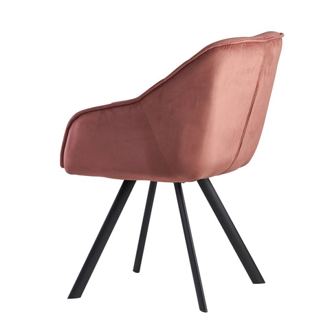 Rootz Upholstered Dining Chair - Pink Velvet - Black Legs - Modern Shell Chair with Armrests - Design Fabric Cover