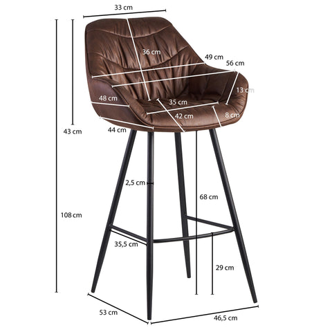 Rootz Bar Stool with Backrest - Scandinavian Kitchen Stool - Metal Legs - Upholstered Design - 110 kg Capacity - Brown Suede Fabric