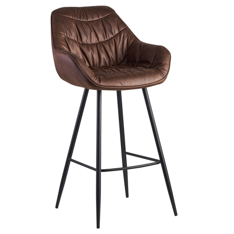 Rootz Bar Stool with Backrest - Scandinavian Kitchen Stool - Metal Legs - Upholstered Design - 110 kg Capacity - Brown Suede Fabric