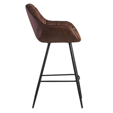 Rootz Bar Stool with Backrest - Scandinavian Kitchen Stool - Metal Legs - Upholstered Design - 110 kg Capacity - Brown Suede Fabric