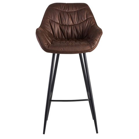 Rootz Bar Stool with Backrest - Scandinavian Kitchen Stool - Metal Legs - Upholstered Design - 110 kg Capacity - Brown Suede Fabric