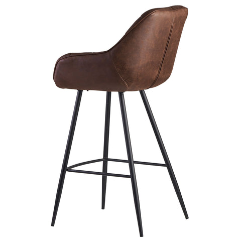 Rootz Bar Stool with Backrest - Scandinavian Kitchen Stool - Metal Legs - Upholstered Design - 110 kg Capacity - Brown Suede Fabric