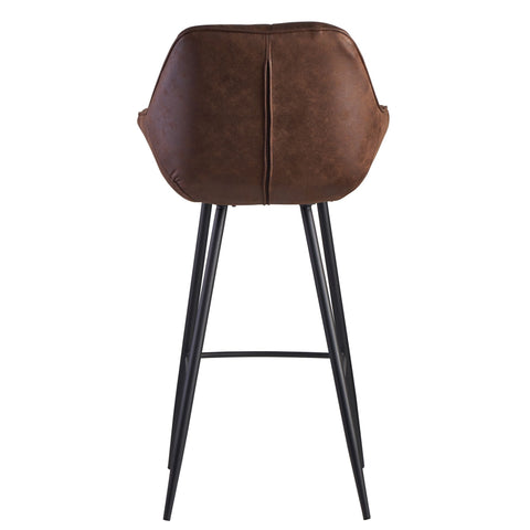 Rootz Bar Stool with Backrest - Scandinavian Kitchen Stool - Metal Legs - Upholstered Design - 110 kg Capacity - Brown Suede Fabric