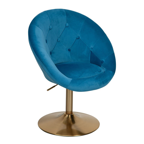 Rootz Draaistoel - Gestoffeerde Club Fauteuil met Rugleuning - Lounge Cocktail Fauteuil met Stoffen Bekleding - Blauw Fluweel en Goud Design