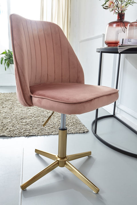 Rootz Drehbarer Schreibtischstuhl mit Rückenlehne – höhenverstellbarer Schalenstuhl – drehbarer Home-Office-Stuhl – rosa Samt-Design – 120 kg Tragkraft 