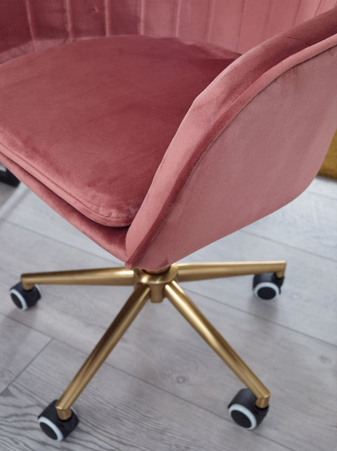 Rootz Desk Chair - Pink Velvet - Design Swivel Chair with Backrest - Height Adjustable - 120kg Work Chair - Shell Chair with Castors