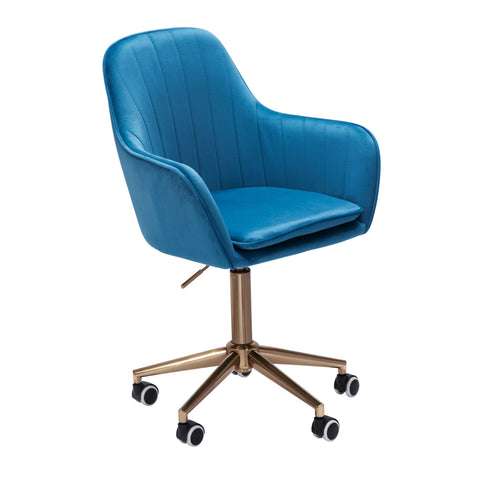 Rootz Desk Chair - Blue Velvet - Design Swivel Chair with Backrest - Height Adjustable - 120kg Work Chair - Shell Chair with Castors
