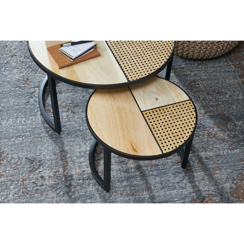 Rootz Salontafels - Salontafels - Set Van 2 - Bijzettafels - Massief Hout - Mangohout - Rotan - Zwart - Bruin
